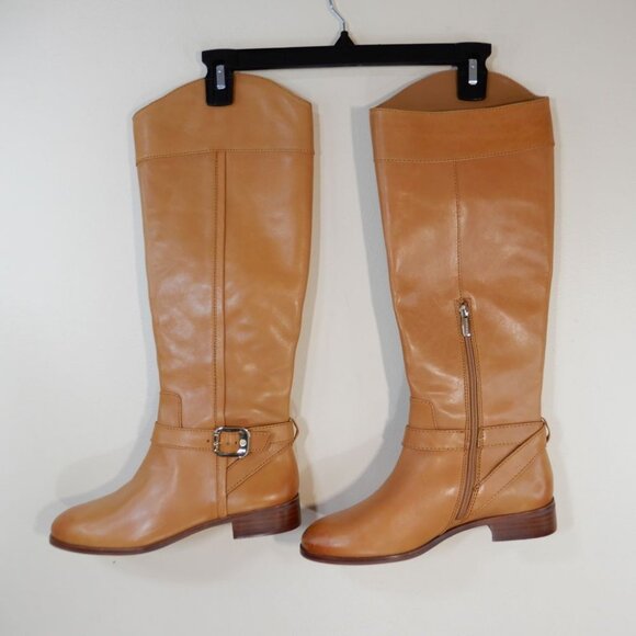 VINCE CAMUTO Ovarlym Riding Tall Boots Size 7.5 Light Cognac Brown LEATHER NEW - Picture 6 of 14